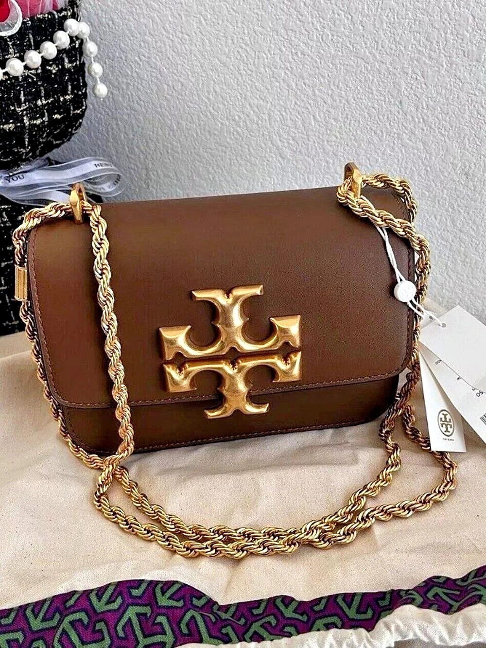 Tory Burch Eleanor Small Convertible Shoulder Bag Crossbody Bag Brown
